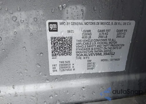 2021 GMC Terrain Awd Slt z USA, uszkodzony, nr VIN 3GKALVEV9ML394012